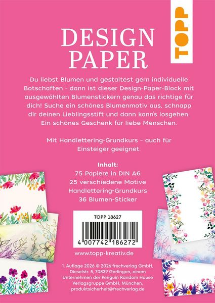 Produktbild: Design Paper Just Flowers A6 mit Blumen-Stickern