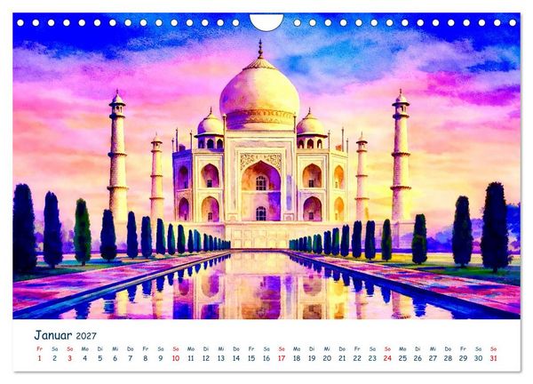 Produktbild: Reisetr&auml;ume Traumreisen. Die sch&ouml;nsten Reiseziele der Welt in Watercolor (Wandkalender 2027 DIN A4 quer), CALVENDO Monatskalender