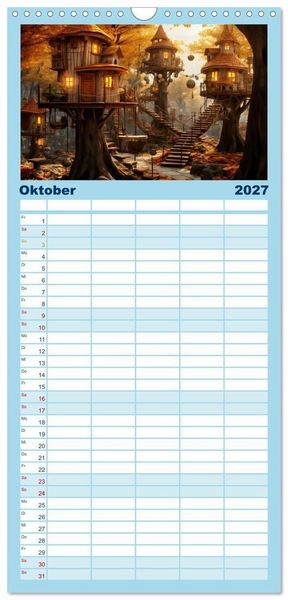 Produktbild: Familienplaner 2027 - Baumh&auml;user - Traumhafte Luftschl&ouml;sser mit 5 Spalten (Wandkalender, 21 x 45 cm) CALVENDO