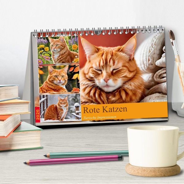Produktbild: Rote Katzen (Tischkalender 2026 DIN A5 quer), CALVENDO Monatskalender