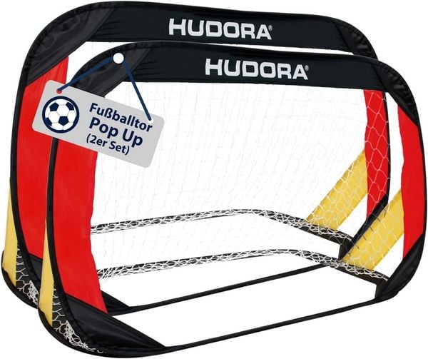 Produktbild: HUDORA 76944 - Pop Up Fu&szlig;balltor (2er Set), schwarz/rot/gold, Ma&szlig;e: 120x80x80cm