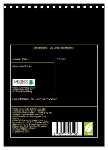 Produktbild: H&ouml;hlenforscher - die Unterwelt erforschen (Tischkalender 2026 DIN A5 hoch), CALVENDO Monatskalender