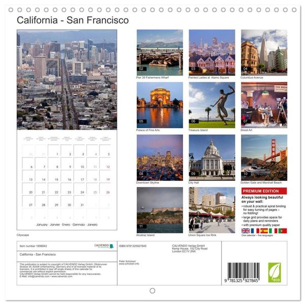 'California San Francisco (Wall Calendar 2025 12 × 12 Inch) CALVENDO