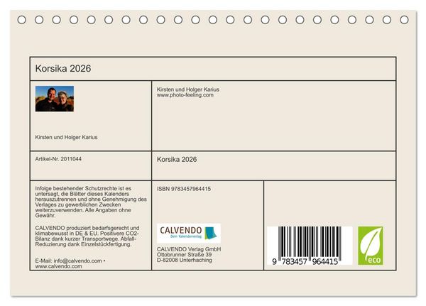 Produktbild: Korsika 2026 (Tischkalender 2026 DIN A5 quer), CALVENDO Monatskalender