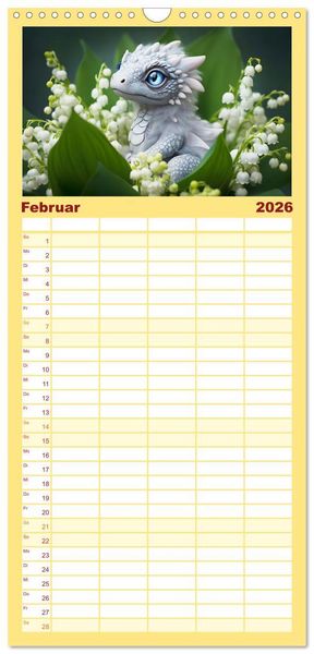 Produktbild: Familienplaner 2026 - S&uuml;&szlig;e Babydrachen mit 5 Spalten (Wandkalender, 21 x 45 cm) CALVENDO