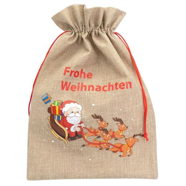 Produktbild: Idena Weihnachtsgeschenksack Weihnachtsmann Schlitten 30x40cm