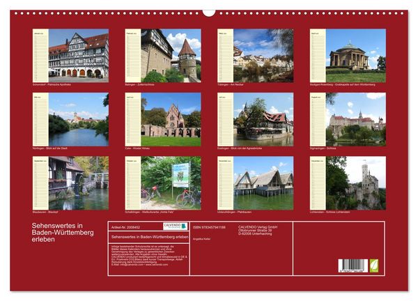 Produktbild: Sehenswertes in Baden-W&uuml;rttemberg erleben (Wandkalender 2026 DIN A2 quer), CALVENDO Monatskalender