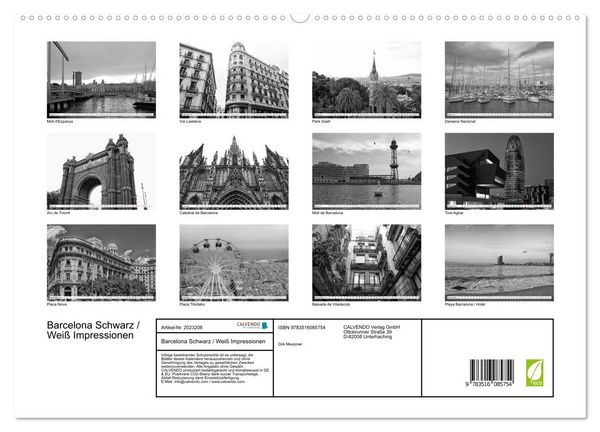 Produktbild: Barcelona Schwarz / Wei&szlig; Impressionen (hochwertiger Premium Wandkalender 2026 DIN A2 quer), Kunstdruck in Hochglanz