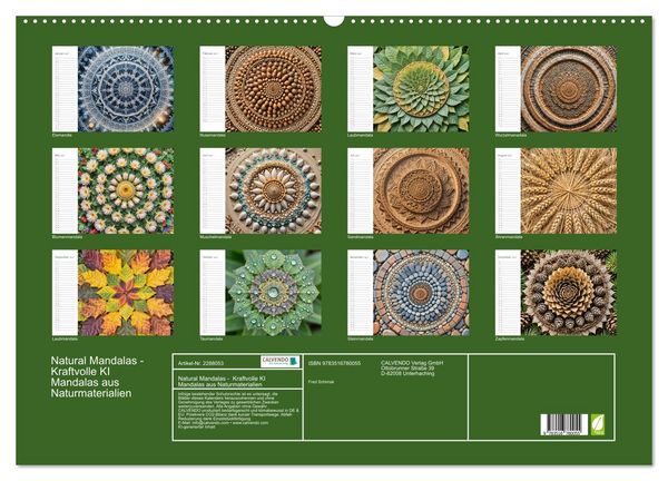Produktbild: Natural Mandalas - Kraftvolle KI Mandalas aus Naturmaterialien (Wandkalender 2027 DIN A2 quer), CALVENDO Monatskalender