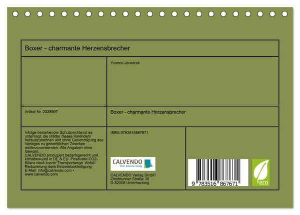 Produktbild: Boxer - charmante Herzensbrecher (Tischkalender 2027 DIN A5 quer), CALVENDO Monatskalender