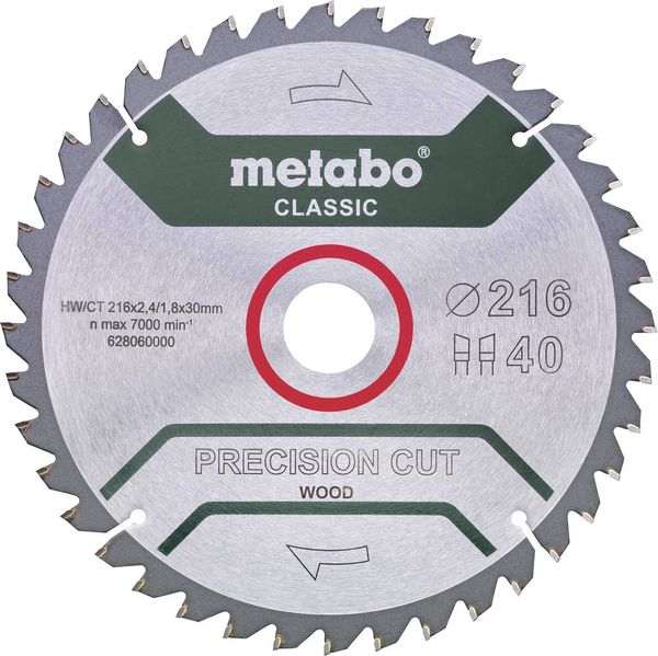 Metabo PRECISION CUT WOOD CLASSIC 628652000 Kreissägeblatt 216 x 30 x 1.8 mm Zähneanzahl: 40 1 St.