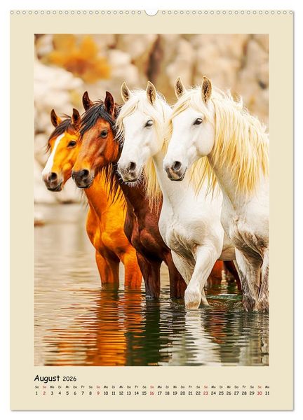 Produktbild: Amerikanische Mustangs. Symbole f&uuml;r Freiheit und Pioniergeis (Wandkalender 2026 DIN A2 hoch), CALVENDO Monatskalender