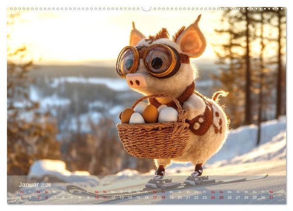 Produktbild: Eierlegende Wollmilchsau &ndash; der lustige Kalender mit Fabelwesen (hochwertiger Premium Wandkalender 2026 DIN A2 quer), Kunstdruck in Hochglanz