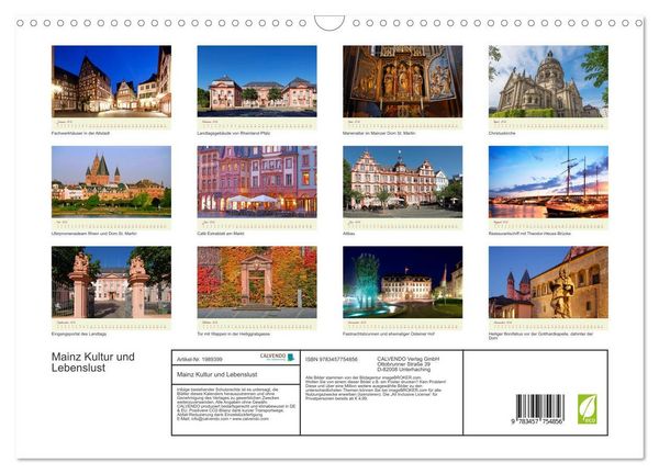Produktbild: Mainz Kultur und Lebenslust (Wandkalender 2026 DIN A3 quer), CALVENDO Monatskalender