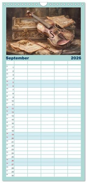 Produktbild: Familienplaner 2026 - Herzschlag in Noten mit 5 Spalten (Wandkalender, 21 x 45 cm) CALVENDO