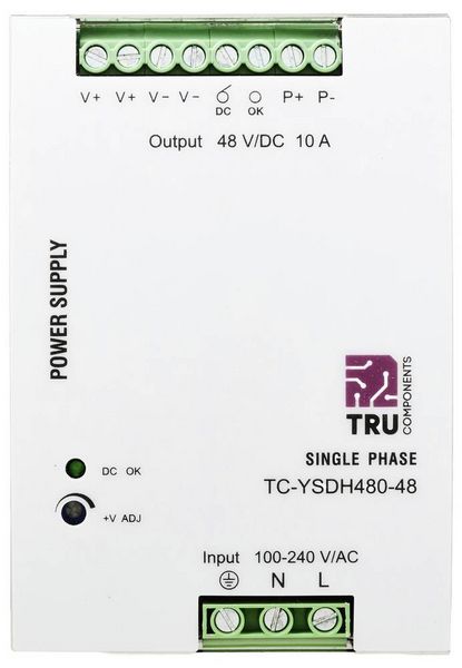 Produktbild: TRU COMPONENTS TC-13864576 Hutschienen-Netzteil (DIN-Rail) 48 V/DC 10 A 480 W Anzahl Ausg&auml;nge:1 x Inhalt 1 St.