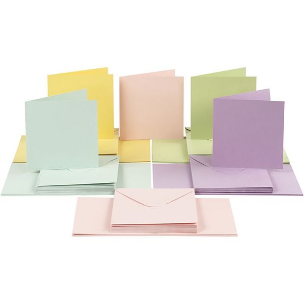 Produktbild: Creativ Company Karten & Kuverts, Kartengr&ouml;&szlig;e 15x15 cm, Umschlaggr&ouml;&szlig;e 16x16 cm, 110+220 g, Pastellfarben, 50er Set