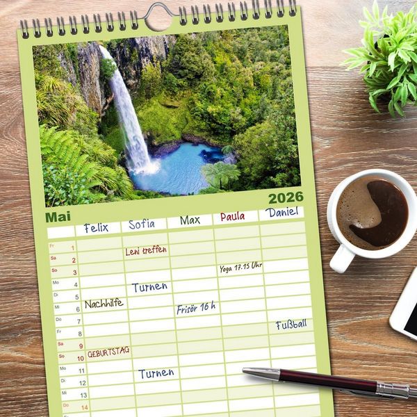 Produktbild: Familienplaner 2026 - Neuseeland - Die sch&ouml;nsten Orte am anderen Ende der Welt mit 5 Spalten (Wandkalender, 21 x 45 cm) CALVENDO