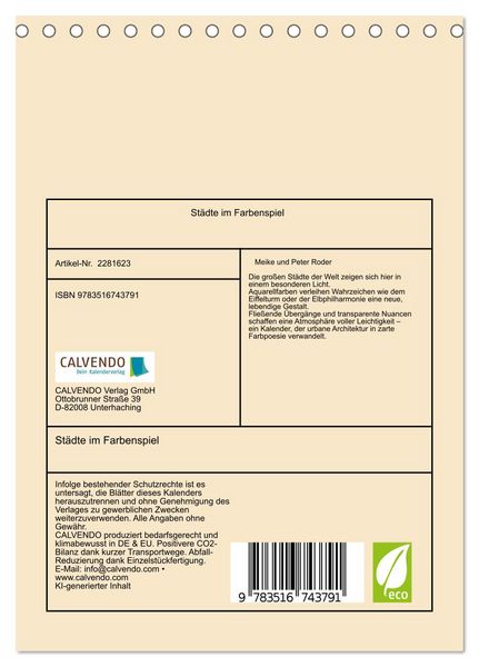 Produktbild: St&auml;dte im Farbenspiel (Tischkalender 2026 DIN A5 hoch), CALVENDO Monatskalender