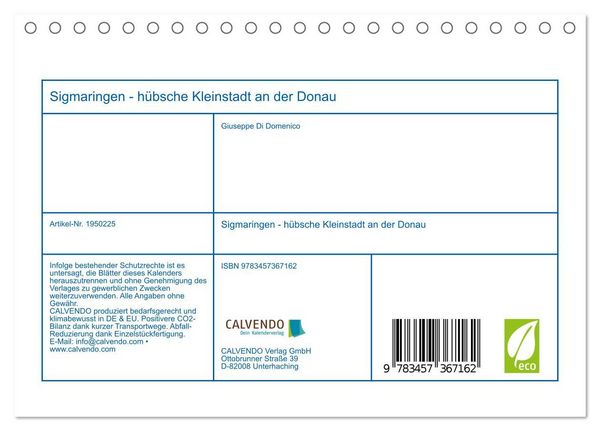 Produktbild: Sigmaringen - h&uuml;bsche Kleinstadt an der Donau (Tischkalender 2026 DIN A5 quer), CALVENDO Monatskalender