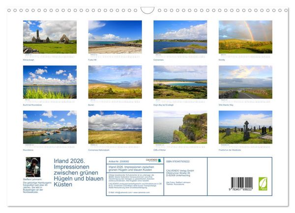 Produktbild: Irland 2026. Impressionen zwischen gr&uuml;nen H&uuml;geln und blauen K&uuml;sten (Wandkalender 2026 DIN A3 quer), CALVENDO Monatskalender
