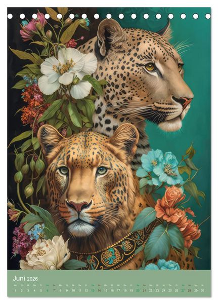 Produktbild: Raubkatzen mit Ornamenten indischer Art (Tischkalender 2026 DIN A5 hoch), CALVENDO Monatskalender