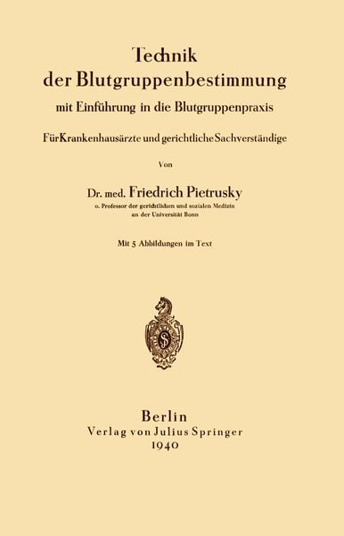 Produktbild: Technik der Blutgruppenbestimmung mit Einf&uuml;hrung in die Blutgruppenpraxis