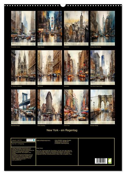 Produktbild: New York - ein Regentag (Wandkalender 2026 DIN A2 hoch), CALVENDO Monatskalender