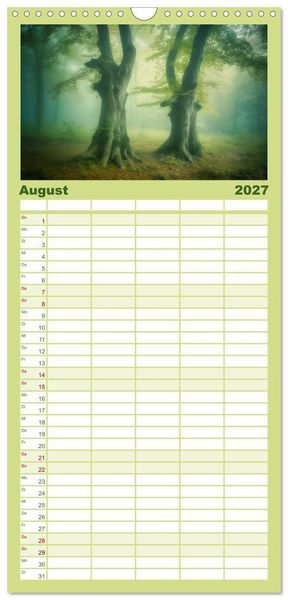 Produktbild: Familienplaner 2027 - Tr&auml;umereien in Gr&uuml;n mit 5 Spalten (Wandkalender, 21 x 45 cm) CALVENDO