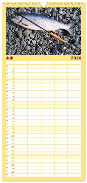 Produktbild: Familienplaner 2026 - Anglergl&uuml;ck - den Fisch am Haken mit 5 Spalten (Wandkalender, 21 x 45 cm) CALVENDO