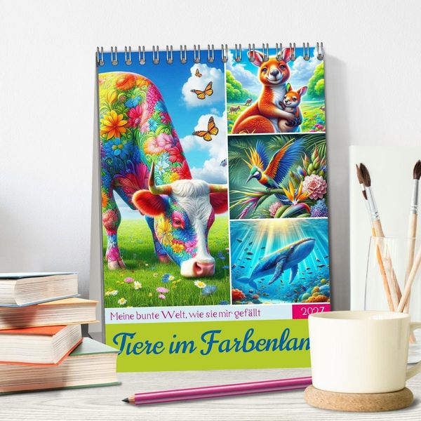 Produktbild: Tiere im Farbenland - Meine bunte Welt, wie sie mir gef&auml;llt (Tischkalender 2027 DIN A5 hoch), CALVENDO Monatskalender