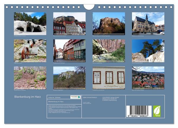 Produktbild: Blankenburg im Harz (Wandkalender 2026 DIN A4 quer), CALVENDO Monatskalender
