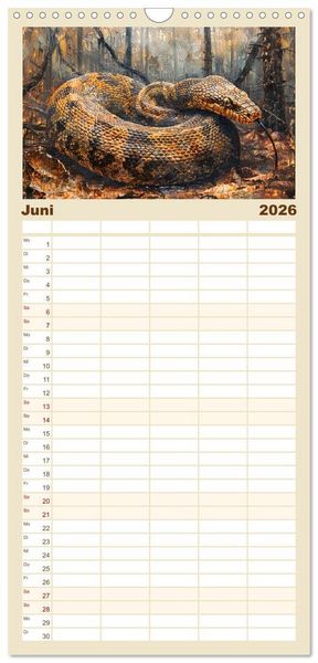 Produktbild: Familienplaner 2026 - Schlangen. Faszination Reptilien. Kunstvolle Paintings mit 5 Spalten (Wandkalender, 21 x 45 cm) CALVENDO