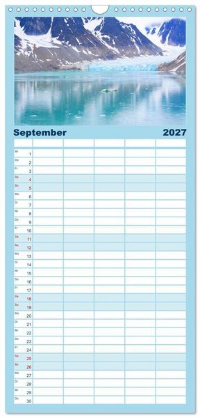 Produktbild: Familienplaner 2027 - Arktis und Antarktis - Eisig durch das Jahr mit 5 Spalten (Wandkalender, 21 x 45 cm) CALVENDO