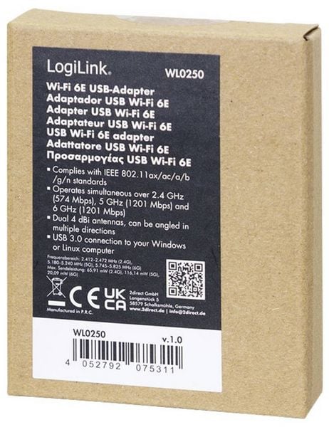 Produktbild: LogiLink WL0250 WLAN Adapter USB-A 2976MBit/s