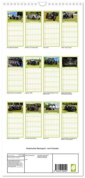 Produktbild: Familienplaner 2026 - Historischer Rennsport - vom Feinsten mit 5 Spalten (Wandkalender, 21 x 45 cm) CALVENDO