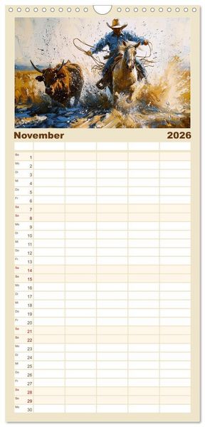 Produktbild: Familienplaner 2026 - Pferde, Staub und Freiheit mit 5 Spalten (Wandkalender, 21 x 45 cm) CALVENDO