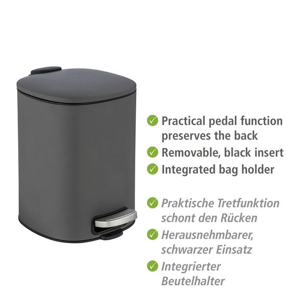 Produktbild: Treteimer Mod. Alassio, Grau 5 L, mit Easy-Close Absenkautomatik