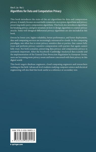 Produktbild: Algorithms for Data and Computation Privacy