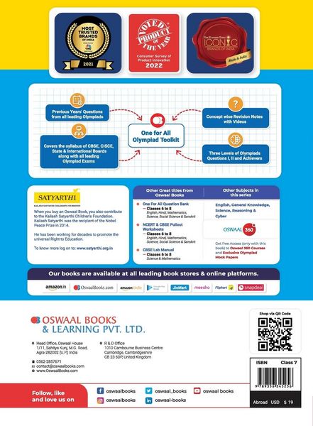 Produktbild: Oswaal One For All Olympiad Previous Years' Solved Papers, Class-7 General Knowledge Book (For 2023 Exam)