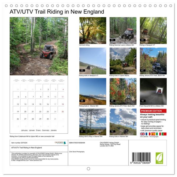 Produktbild: ATV/UTV Trail Riding in New England (Wall Calendar 2026 12 &times; 12 Inch) CALVENDO 12 Month Wall Calendar