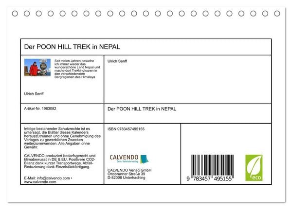 Produktbild: Der POON HILL TREK in NEPAL (Tischkalender 2026 DIN A5 quer), CALVENDO Monatskalender