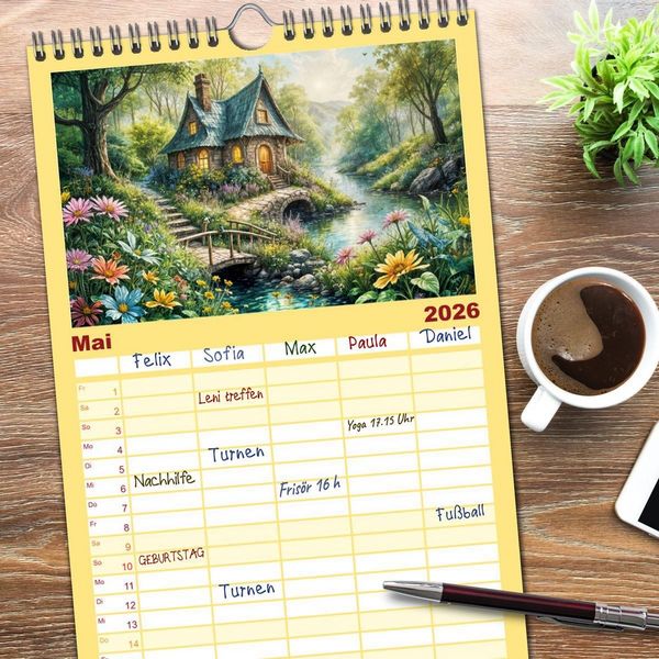 Produktbild: Familienplaner 2026 - Zauberhafte Feenh&auml;user - Wunderwelt der magischen Orte voller Fantasie mit 5 Spalten (Wandkalender, 21 x 45 cm) CALVENDO