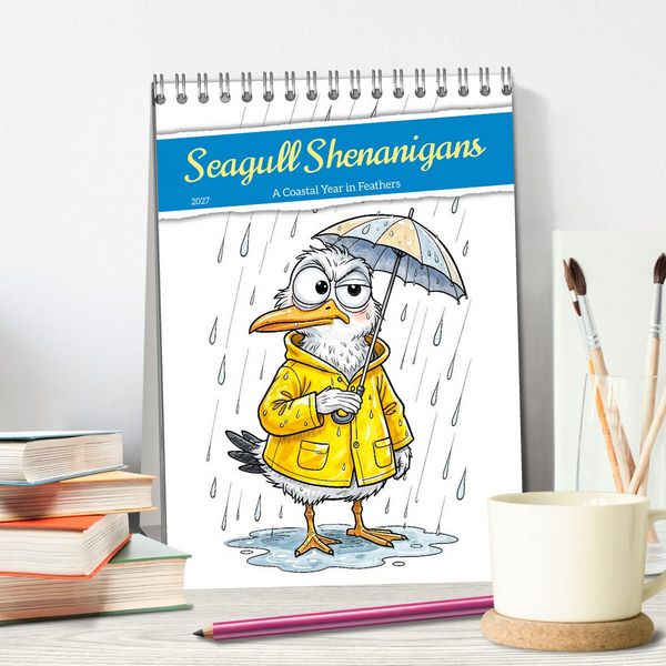 Produktbild: Seagull Shenanigan - A Coastal Year in Feathers (Desk Calendar 2027 DIN A5 portrait), CALVENDO 12 Month DeskCalendar