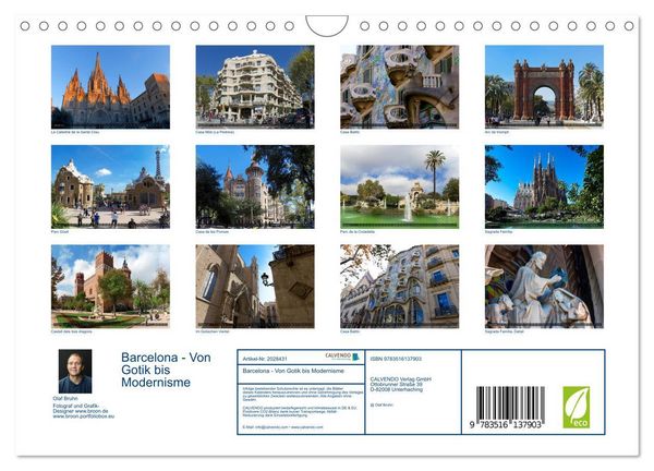 Produktbild: Barcelona - Von Gotik bis Modernisme (Wandkalender 2026 DIN A4 quer), CALVENDO Monatskalender