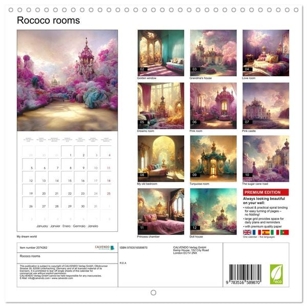 Produktbild: Rococo rooms (Wall Calendar 2026 12 &times; 12 Inch) CALVENDO 12 Month Wall Calendar