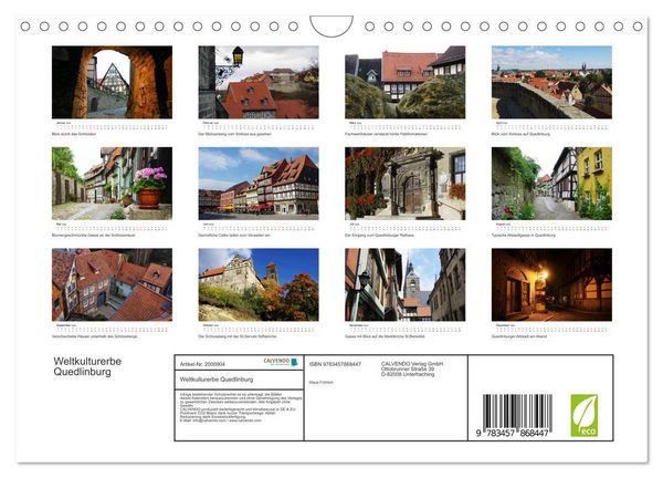 Produktbild: Weltkulturerbe Quedlinburg (Wandkalender 2026 DIN A4 quer), CALVENDO Monatskalender