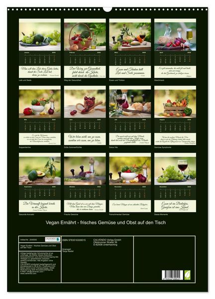 Produktbild: Vegan Ern&auml;hrt - frisches Gem&uuml;se und Obst auf den Tisch (Wandkalender 2026 DIN A2 hoch), CALVENDO Monatskalender