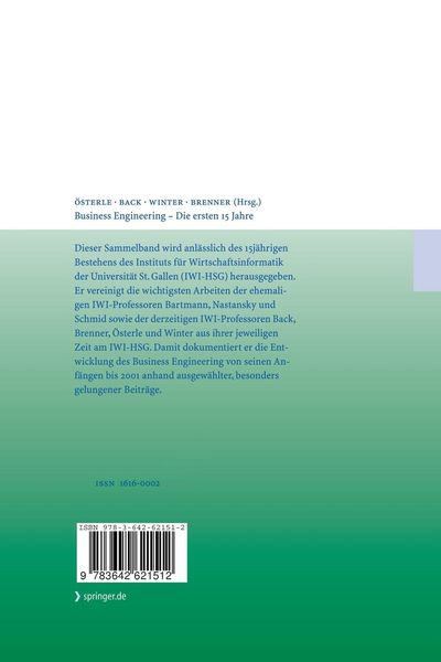 Produktbild: Business Engineering &mdash; Die ersten 15 Jahre