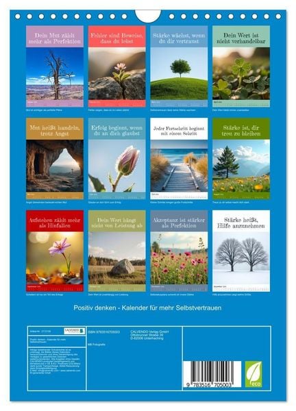 Produktbild: Positiv denken - Kalender f&uuml;r mehr Selbstvertrauen (Wandkalender 2026 DIN A4 hoch), CALVENDO Monatskalender